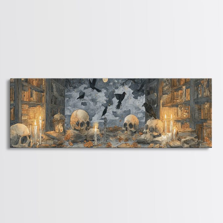 The Catacomb Library - Surreal Celestial Vision, Gothic Home Decor, Extra Wide Wall Art, Canvas Print, Halloween Home Decor, Gothic Wall Art