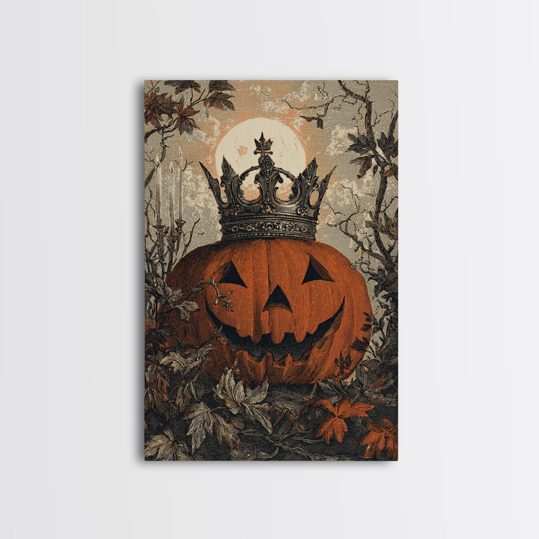 The Jack-O-Lantern Crown Jewels - Icon Portrait, Macabre Halloween Art, Vertical Wall Art, Framed Canvas Print, Halloween Home Decor