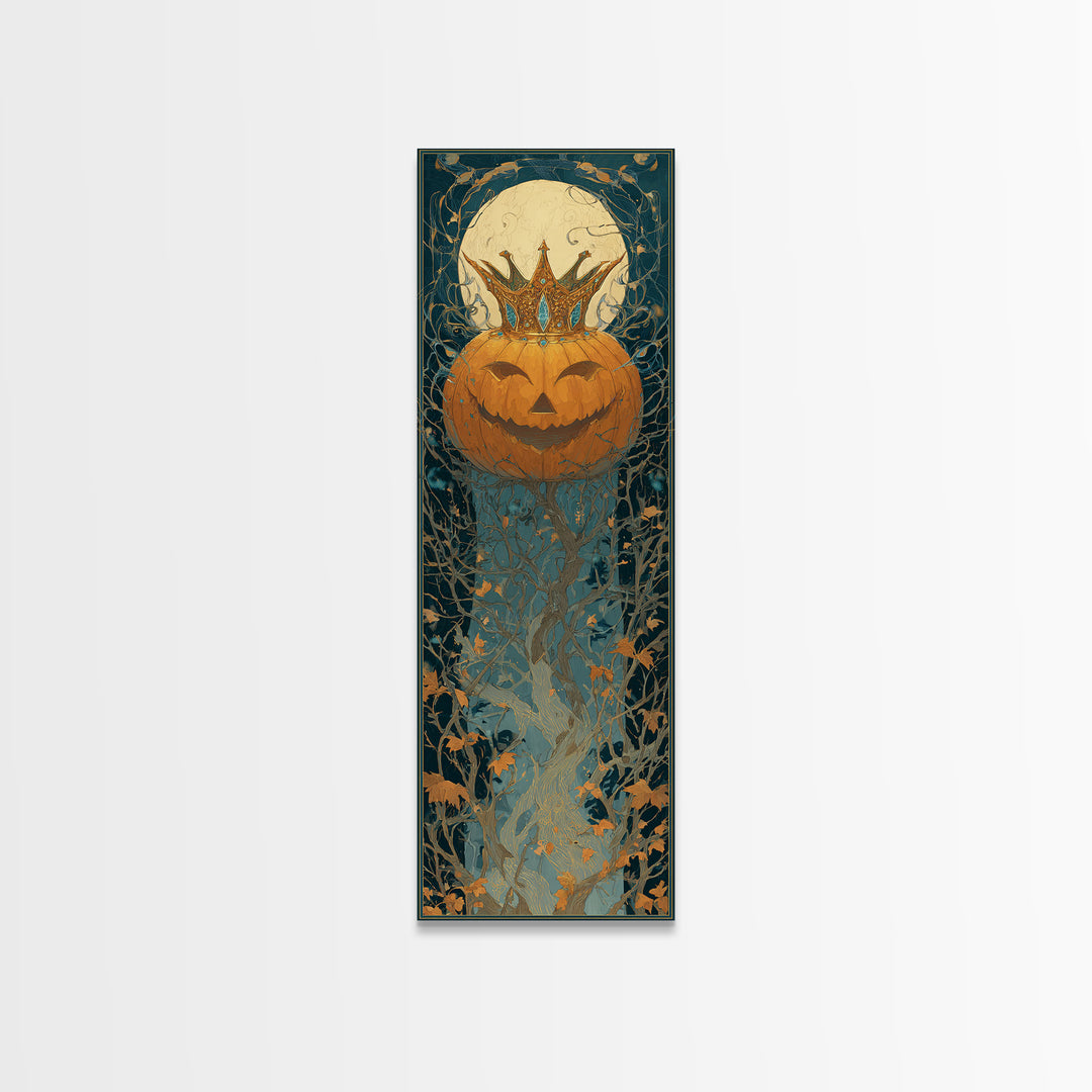 The Jack-O-Lantern Crown Jewels - Icon Portrait, Macabre Halloween Art, Tall Narrow Wall Art, Framed Canvas Print, Halloween Home Decor