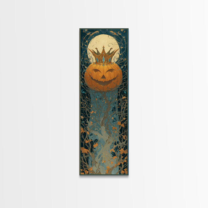 The Jack-O-Lantern Crown Jewels - Icon Portrait, Macabre Halloween Art, Tall Narrow Wall Art, Framed Canvas Print, Halloween Home Decor