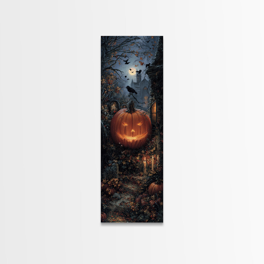 The Jack-O-Lantern Crown Jewels - Environmental Panorama, Macabre Halloween Art, Tall Narrow Wall Art, Framed Canvas Print, Gothic Wall Art