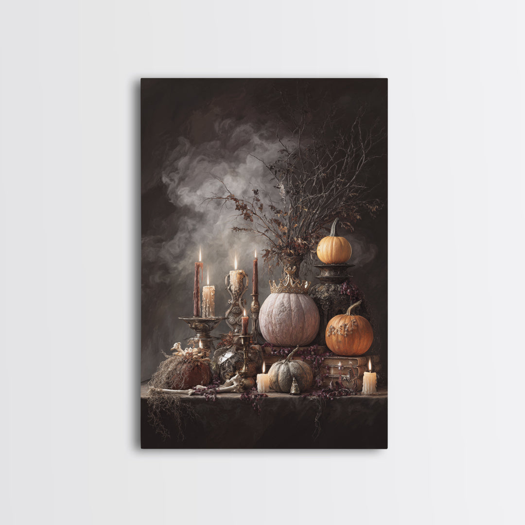 The Jack-O-Lantern Crown Jewels - Occult Still Life, Gothic Home Decor, Vertical Wall Art, Canvas Print, Halloween Home Decor