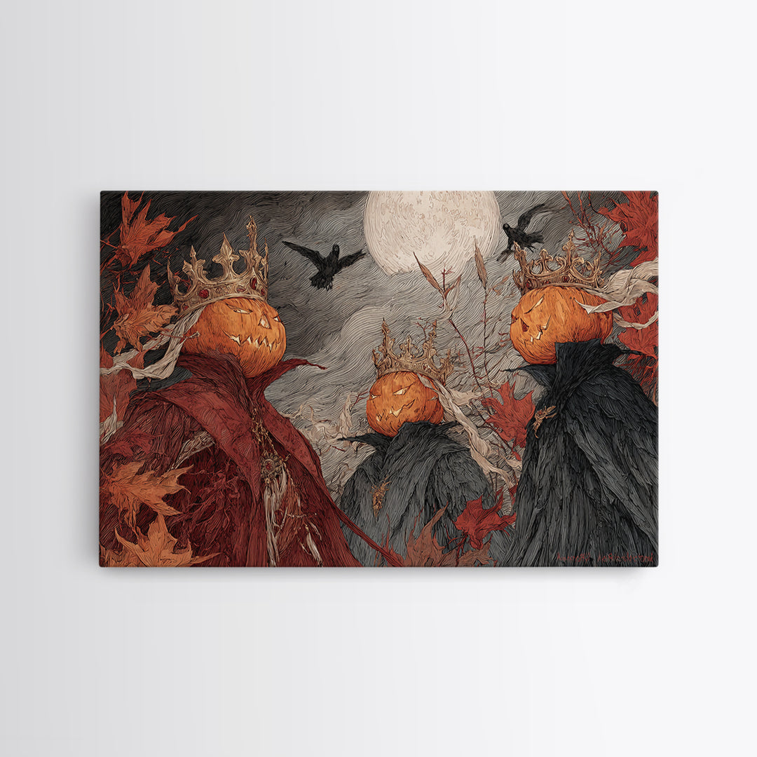The Jack-O-Lantern Crown Jewels - Procession Scene, Dark Fantasy Wall Art, Landscape Wall Art, Canvas Print, Halloween Home Decor