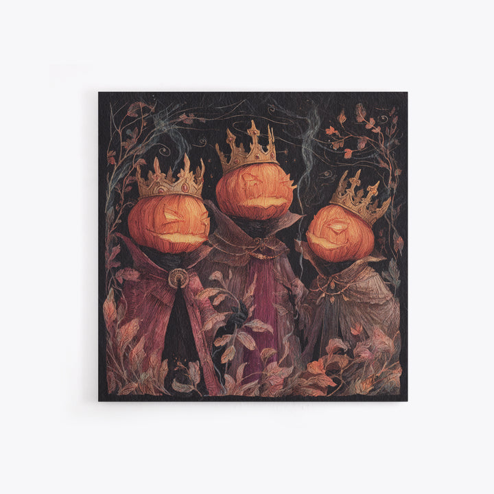 The Jack-O-Lantern Crown Jewels - Procession Scene, Macabre Halloween Art, Square Wall Art, Framed Canvas Print, Halloween Home Decor