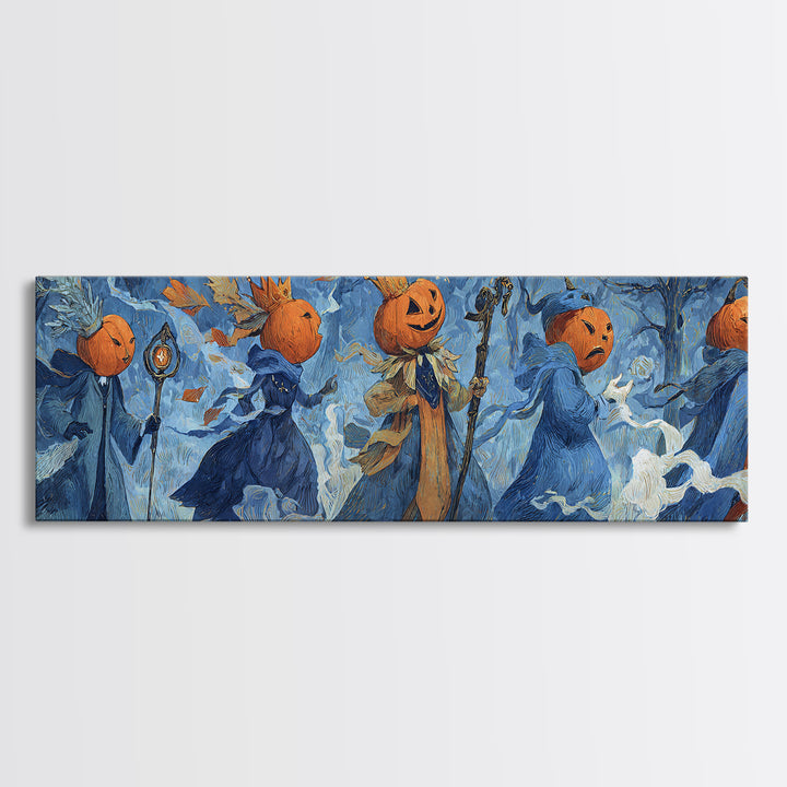 The Jack-O-Lantern Crown Jewels - Procession Scene, Dark Fantasy Wall Art, Extra Wide Wall Art, Canvas Print, Halloween Home Decor