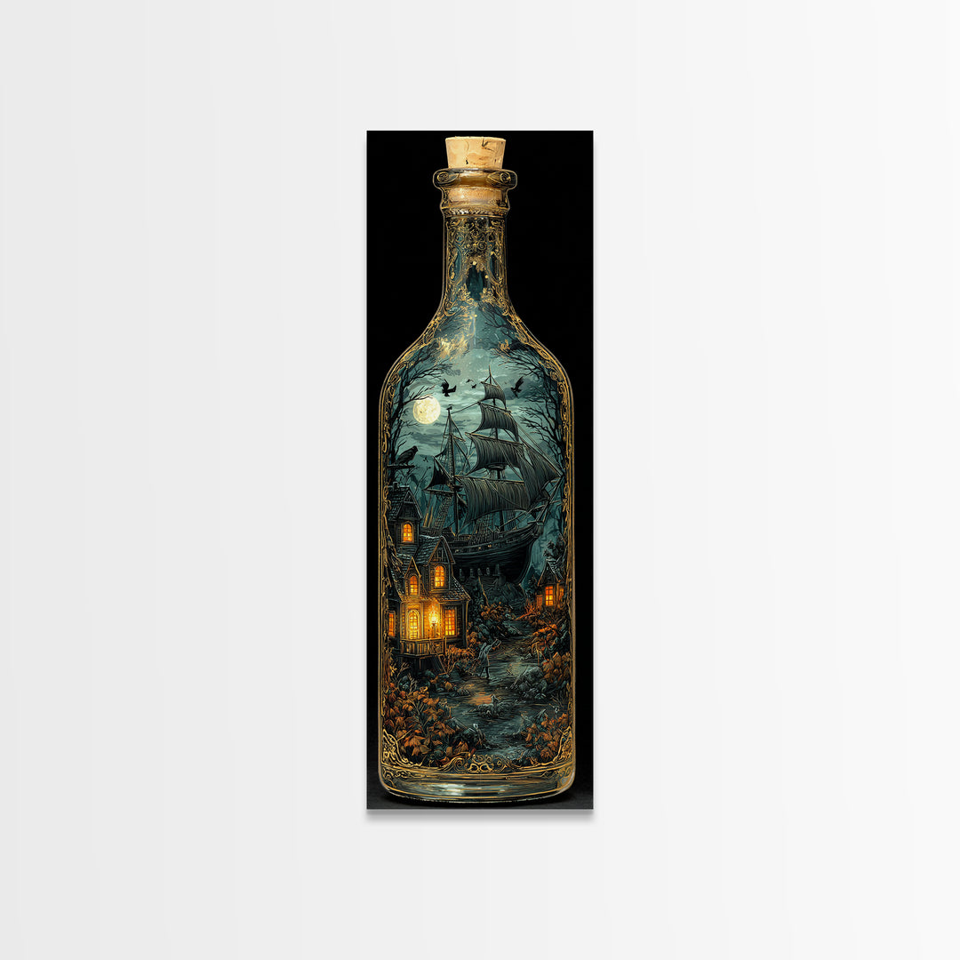 The Ghost Ship In A Bottle - Icon Portrait, Gothic Home Decor, Tall Narrow Wall Art, Canvas Print, Halloween Home Decor, Gothic Wall Art