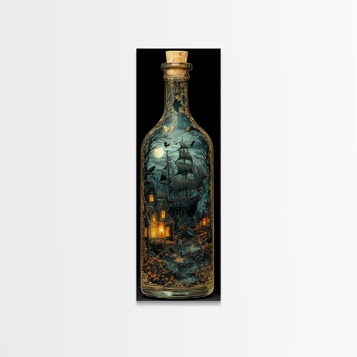 The Ghost Ship In A Bottle - Icon Portrait, Gothic Home Decor, Tall Narrow Wall Art, Canvas Print, Halloween Home Decor, Gothic Wall Art