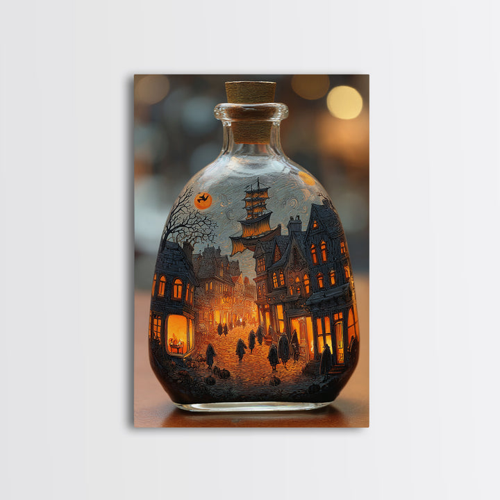 The Ghost Ship In A Bottle - Procession Scene, Gothic Home Decor, Vertical Wall Art, Canvas Print, Halloween Home Decor, Gothic Wall Art