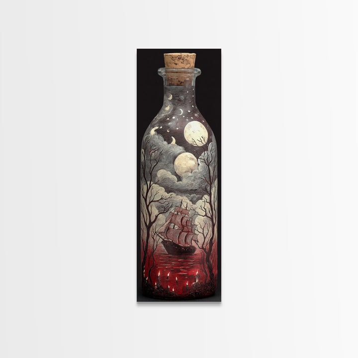 The Ghost Ship In A Bottle - Surreal Celestial Vision, Halloween Wall Art, Tall Narrow Wall Art, Framed Canvas Print, Halloween Home Decor