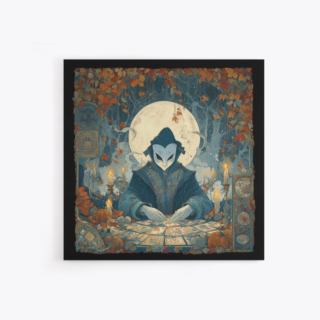 The Harvest Moon Tarot Reader - Icon Portrait, Dark Fantasy Wall Art, Square Wall Art, Canvas Print, Halloween Home Decor, Gothic Wall Art
