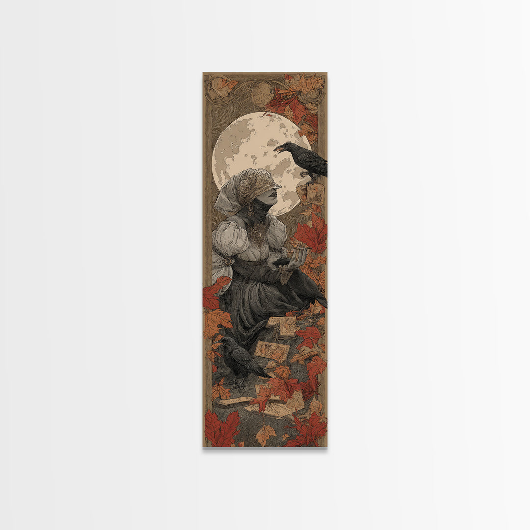 The Harvest Moon Tarot Reader - Icon Portrait, Dark Fantasy Wall Art, Tall Narrow Wall Art, Canvas Print, Halloween Home Decor