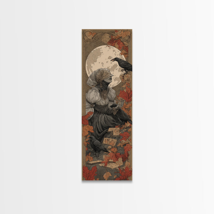 The Harvest Moon Tarot Reader - Icon Portrait, Dark Fantasy Wall Art, Tall Narrow Wall Art, Canvas Print, Halloween Home Decor