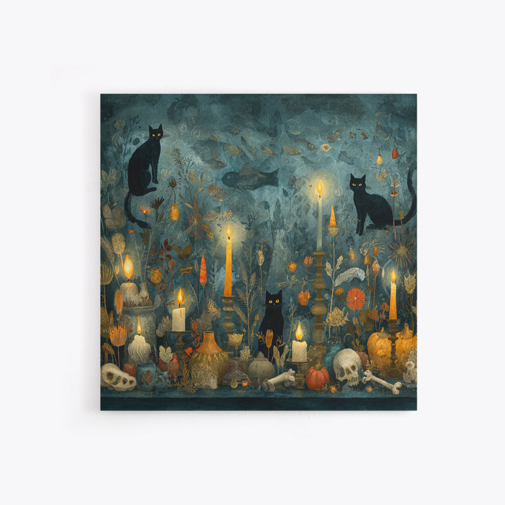 The Black Cat Constellation - Occult Still Life, Occult Wall Decor, Square Wall Art, Canvas Print, Halloween Home Decor, Gothic Wall Art