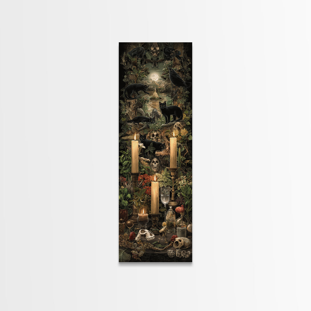 The Black Cat Constellation - Occult Still Life, Halloween Wall Art, Tall Narrow Wall Art, Framed Canvas Print, Halloween Home Decor