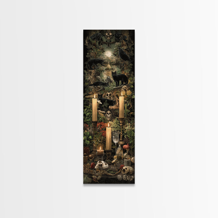 The Black Cat Constellation - Occult Still Life, Halloween Wall Art, Tall Narrow Wall Art, Framed Canvas Print, Halloween Home Decor