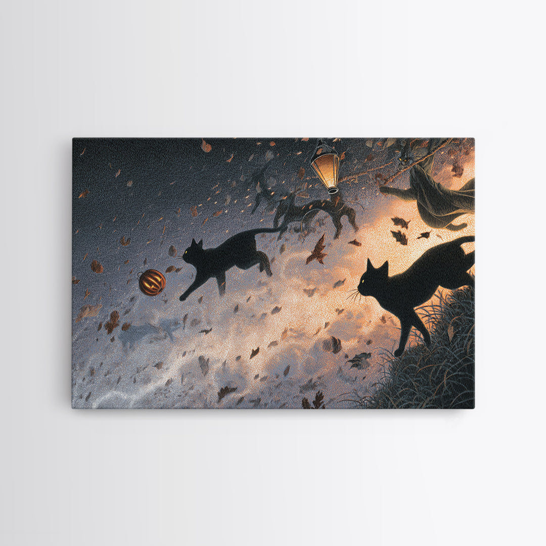The Black Cat Constellation - Procession Scene, Gothic Home Decor, Landscape Wall Art, Canvas Print, Halloween Home Decor, Gothic Wall Art
