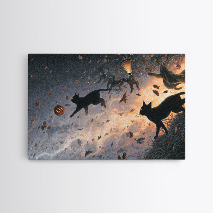 The Black Cat Constellation - Procession Scene, Gothic Home Decor, Landscape Wall Art, Canvas Print, Halloween Home Decor, Gothic Wall Art