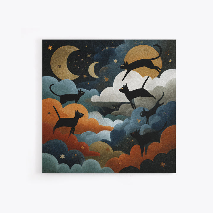 The Black Cat Constellation - Surreal Celestial Vision, Occult Wall Decor, Square Wall Art, Canvas Print, Halloween Home Decor