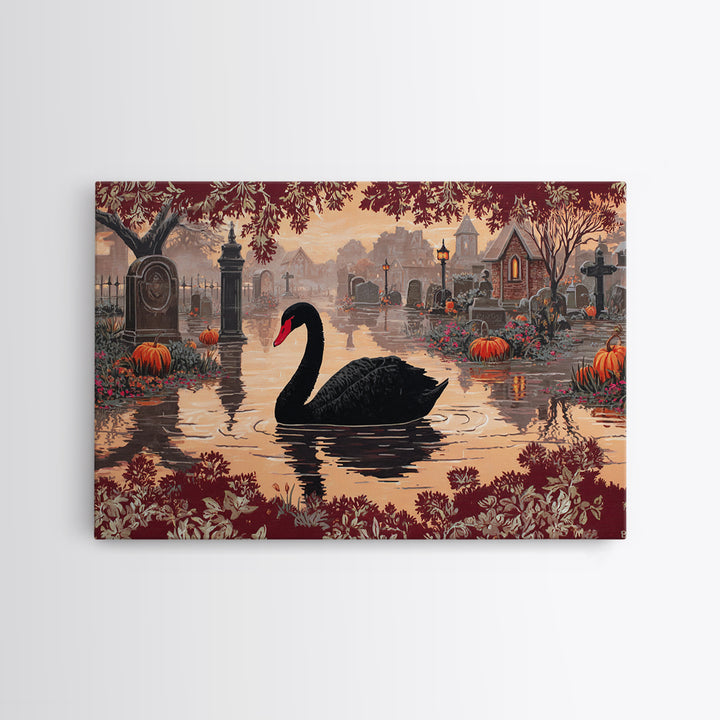 The Cemetery Swan Lake - Icon Portrait, Occult Wall Decor, Landscape Wall Art, Canvas Print, Halloween Home Decor, Gothic Wall Art