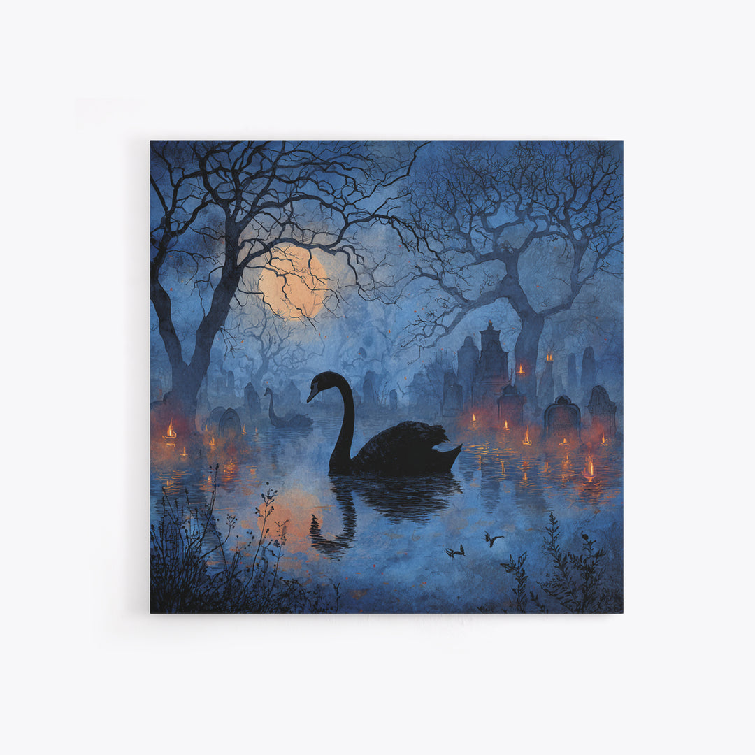 The Cemetery Swan Lake - Icon Portrait, Halloween Wall Art, Square Wall Art, Framed Canvas Print, Halloween Home Decor, Gothic Wall Art