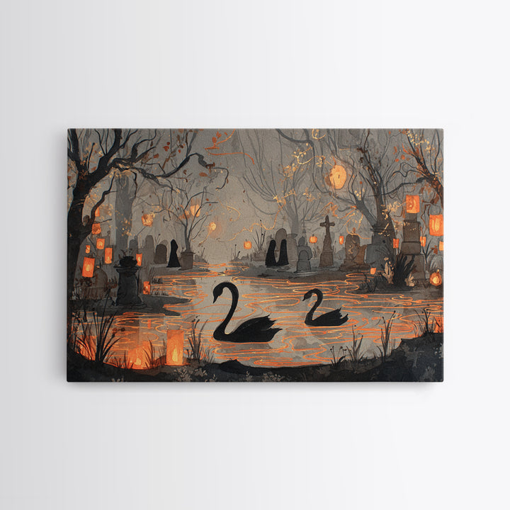 The Cemetery Swan Lake - Procession Scene, Occult Wall Decor, Landscape Wall Art, Canvas Print, Halloween Home Decor, Gothic Wall Art