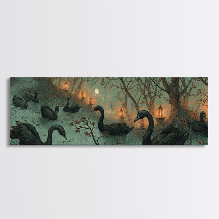 The Cemetery Swan Lake - Procession Scene, Halloween Wall Art, Extra Wide Wall Art, Framed Canvas Print, Halloween Home Decor
