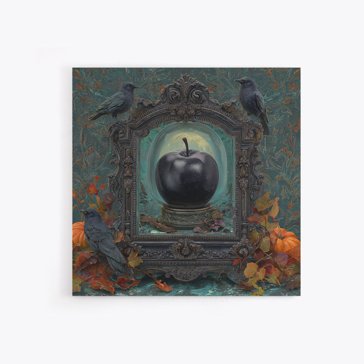 The Poison Apple Reliquary - Icon Portrait, Macabre Halloween Art, Square Wall Art, Framed Canvas Print, Halloween Home Decor