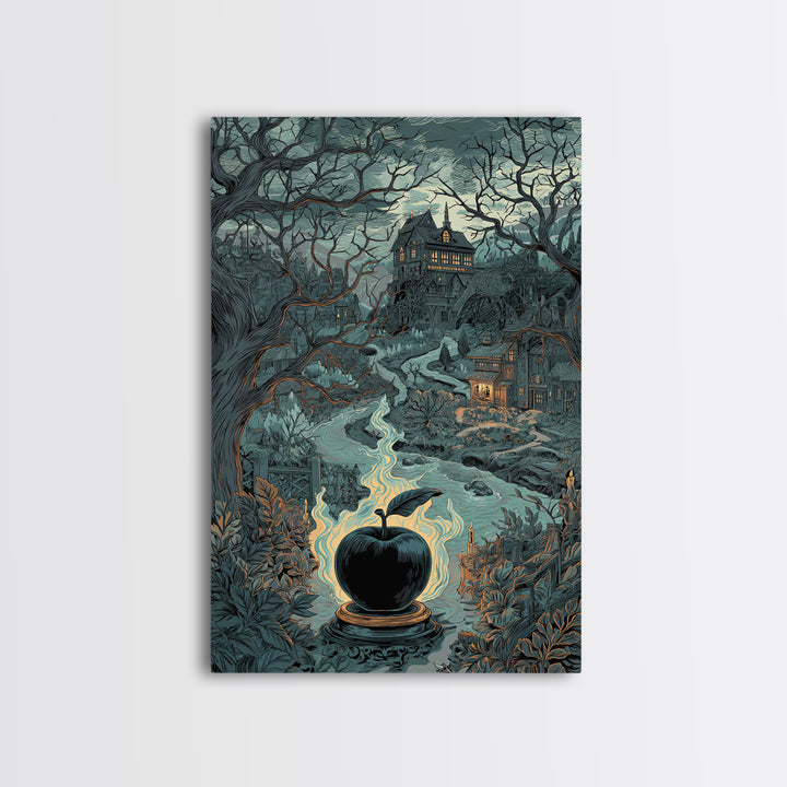 The Poison Apple Reliquary - Environmental Panorama, Occult Wall Decor, Vertical Wall Art, Canvas Print, Halloween Home Decor