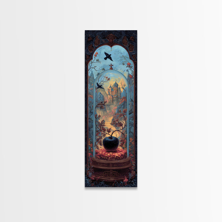 The Poison Apple Reliquary - Environmental Panorama, Macabre Halloween Art, Tall Narrow Wall Art, Framed Canvas Print, Halloween Home Decor