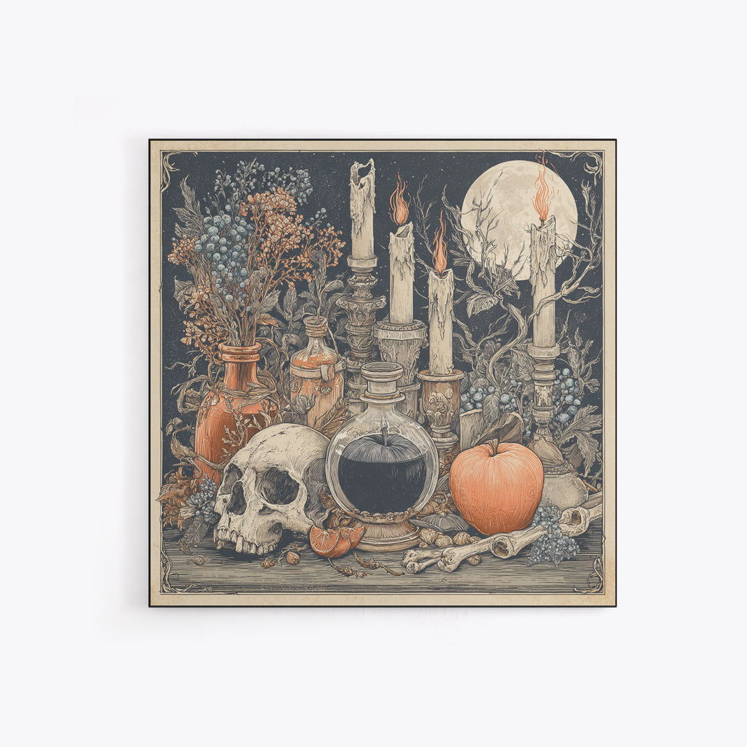 The Poison Apple Reliquary - Occult Still Life, Halloween Wall Art, Square Wall Art, Framed Canvas Print, Halloween Home Decor