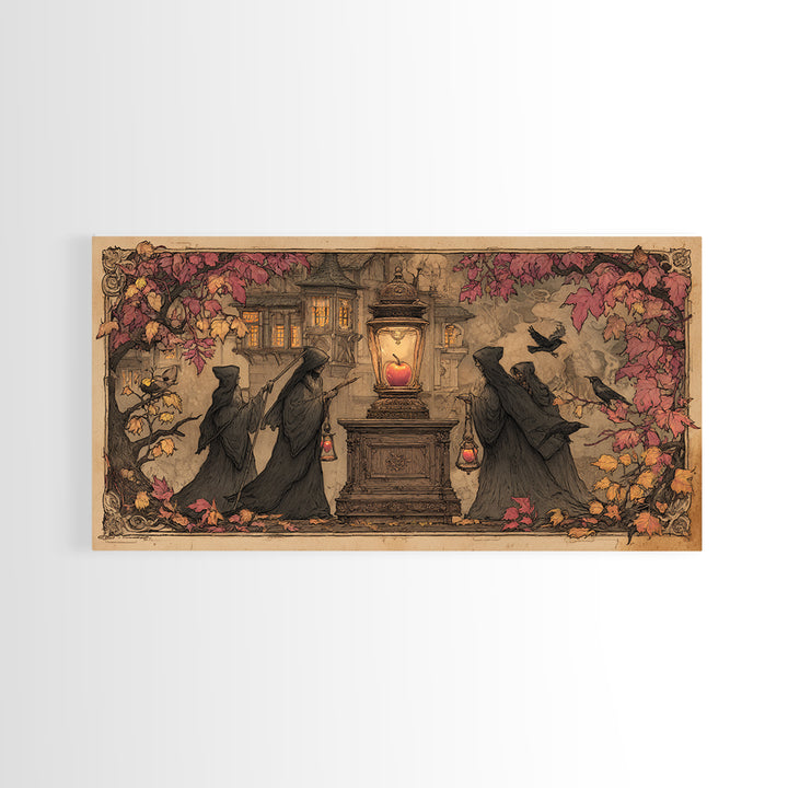 The Poison Apple Reliquary - Procession Scene, Gothic Home Decor, Wide Panoramic Art, Canvas Print, Halloween Home Decor, Gothic Wall Art