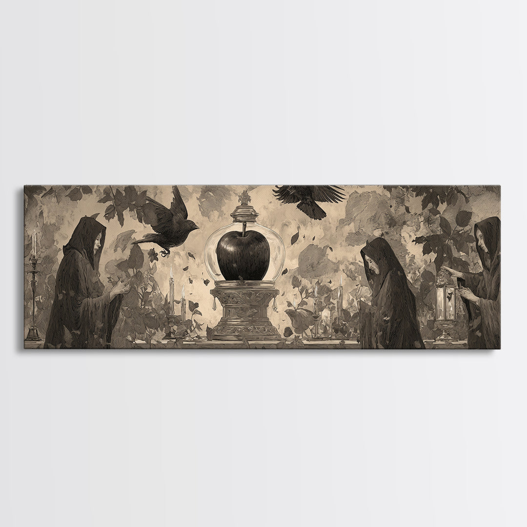 The Poison Apple Reliquary - Procession Scene, Halloween Wall Art, Extra Wide Wall Art, Framed Canvas Print, Halloween Home Decor