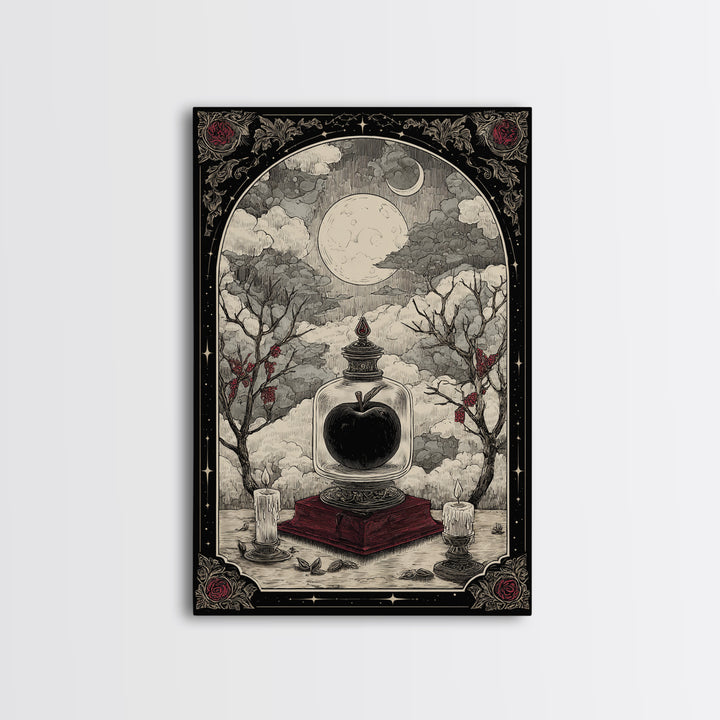 The Poison Apple Reliquary - Surreal Celestial Vision, Spooky Wall Decor, Vertical Wall Art, Framed Canvas Print, Halloween Home Decor