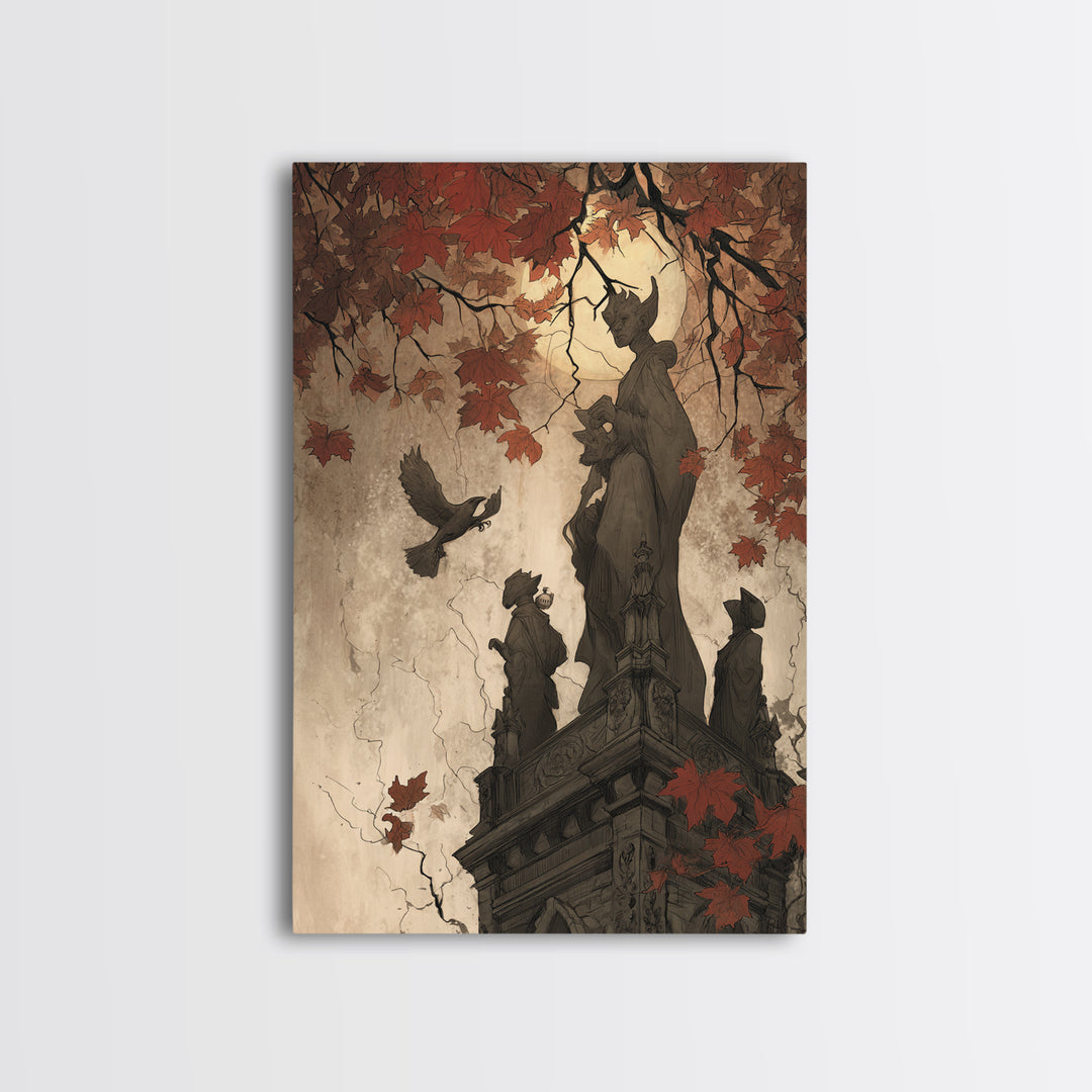 The Gargoyle Rooftop Choir - Icon Portrait, Dark Fantasy Wall Art, Vertical Wall Art, Canvas Print, Halloween Home Decor, Gothic Wall Art