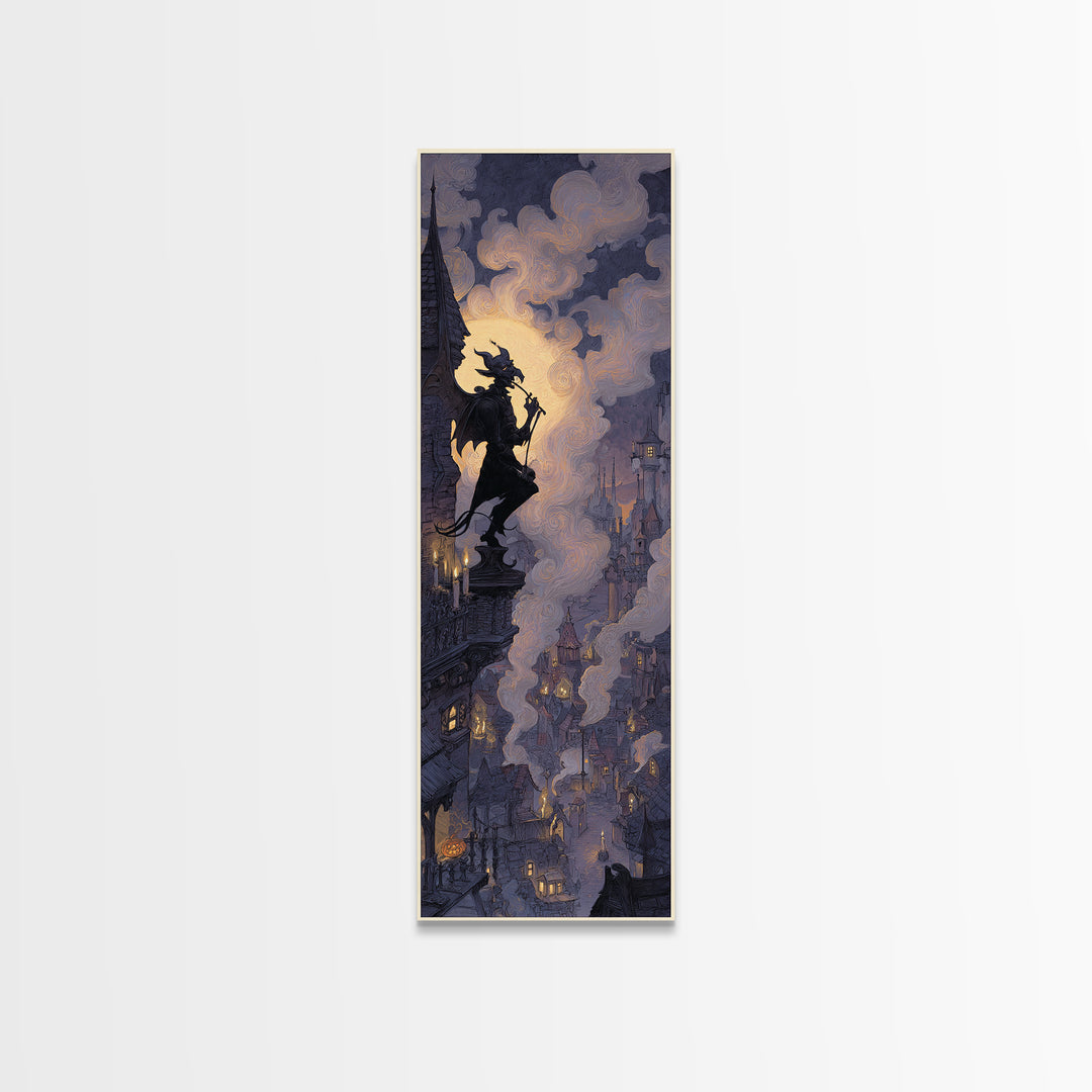 The Gargoyle Rooftop Choir - Icon Portrait, Occult Wall Decor, Tall Narrow Wall Art, Canvas Print, Halloween Home Decor, Gothic Wall Art