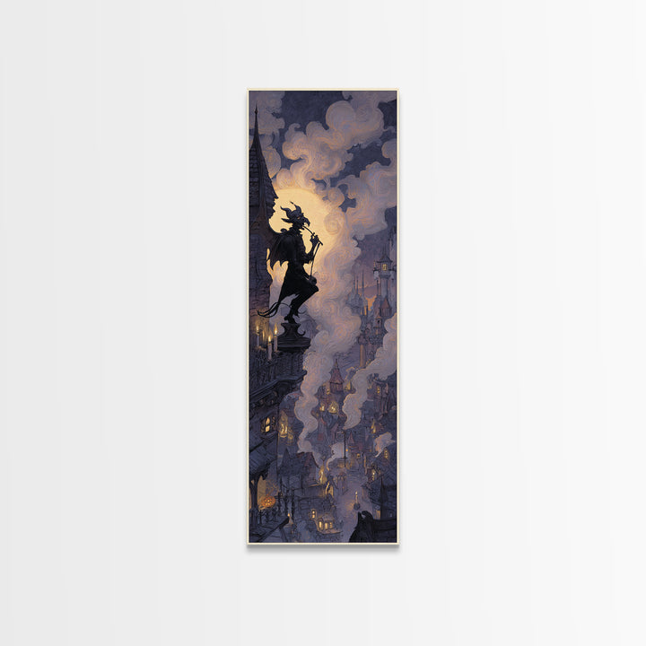 The Gargoyle Rooftop Choir - Icon Portrait, Occult Wall Decor, Tall Narrow Wall Art, Canvas Print, Halloween Home Decor, Gothic Wall Art