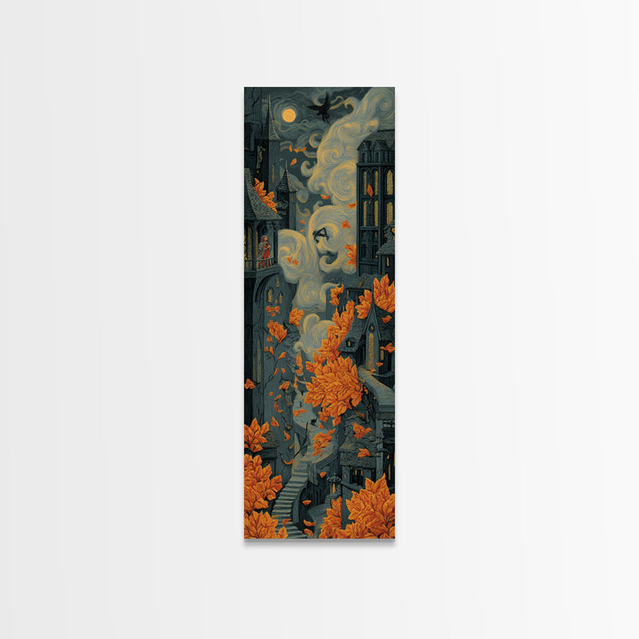The Gargoyle Rooftop Choir - Environmental Panorama, Dark Fantasy Wall Art, Tall Narrow Wall Art, Canvas Print, Halloween Home Decor