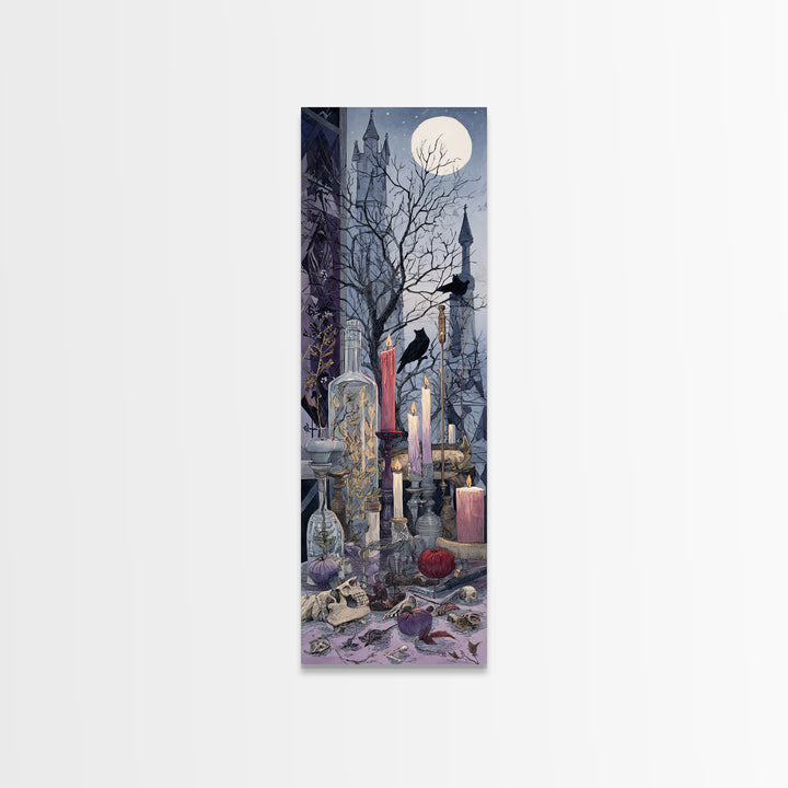 The Gargoyle Rooftop Choir - Occult Still Life, Gothic Home Decor, Tall Narrow Wall Art, Canvas Print, Halloween Home Decor, Gothic Wall Art