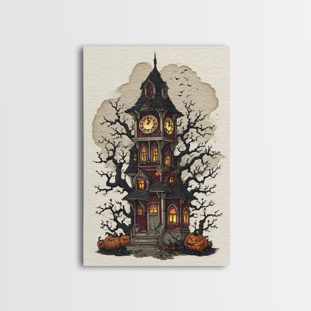 The October Clock Tower - Icon Portrait, Occult Wall Decor, Vertical Wall Art, Canvas Print, Halloween Home Decor, Gothic Wall Art
