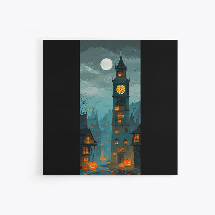 The October Clock Tower - Icon Portrait, Spooky Wall Decor, Square Wall Art, Framed Canvas Print, Halloween Home Decor, Gothic Wall Art