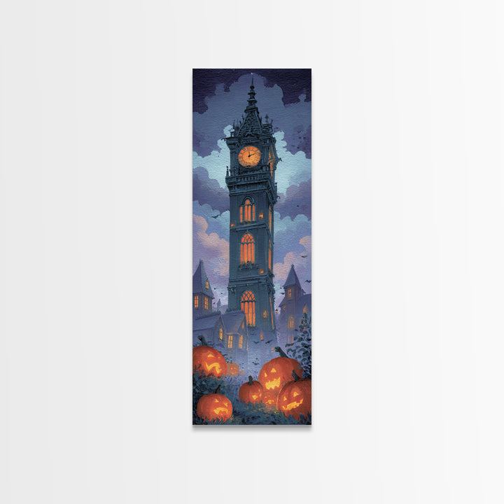 The October Clock Tower - Icon Portrait, Halloween Wall Art, Tall Narrow Wall Art, Framed Canvas Print, Halloween Home Decor