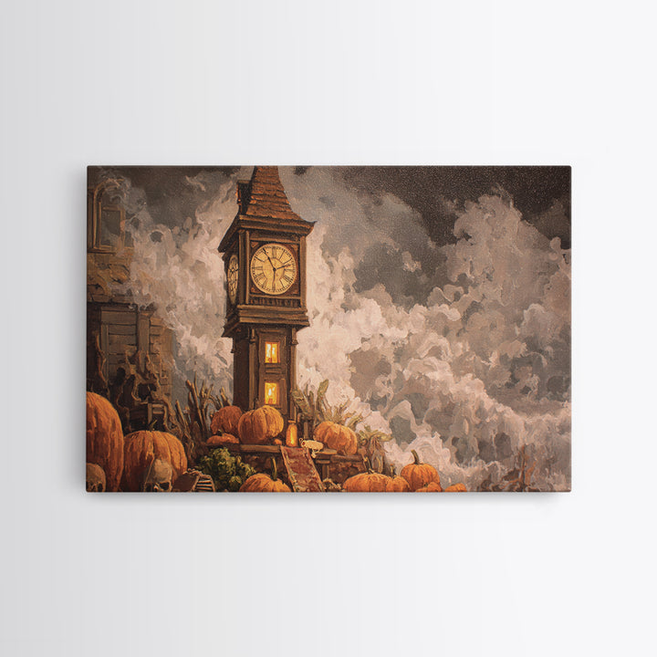 The October Clock Tower - Occult Still Life, Dark Fantasy Wall Art, Landscape Wall Art, Canvas Print, Halloween Home Decor, Gothic Wall Art