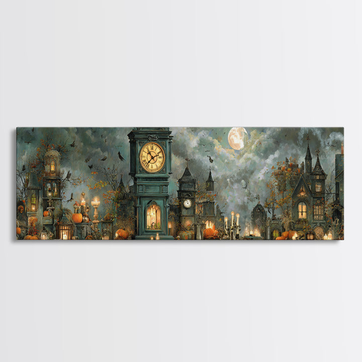 The October Clock Tower - Occult Still Life, Dark Fantasy Wall Art, Extra Wide Wall Art, Canvas Print, Halloween Home Decor, Gothic Wall Art