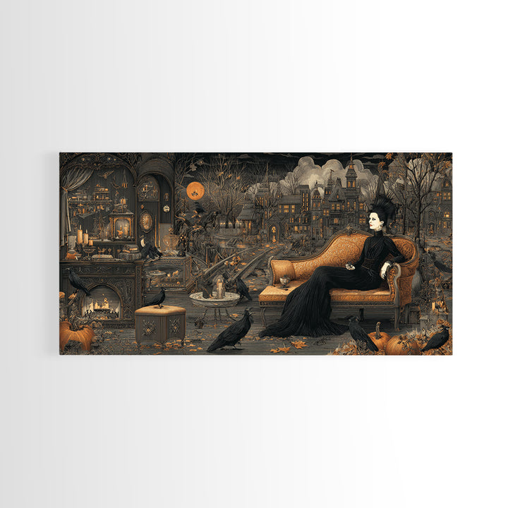 The Spider Queen Parlor - Environmental Panorama, Gothic Home Decor, Wide Panoramic Art, Canvas Print, Halloween Home Decor, Gothic Wall Art