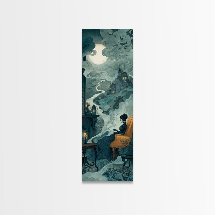 The Spider Queen Parlor - Environmental Panorama, Halloween Wall Art, Tall Narrow Wall Art, Framed Canvas Print, Halloween Home Decor