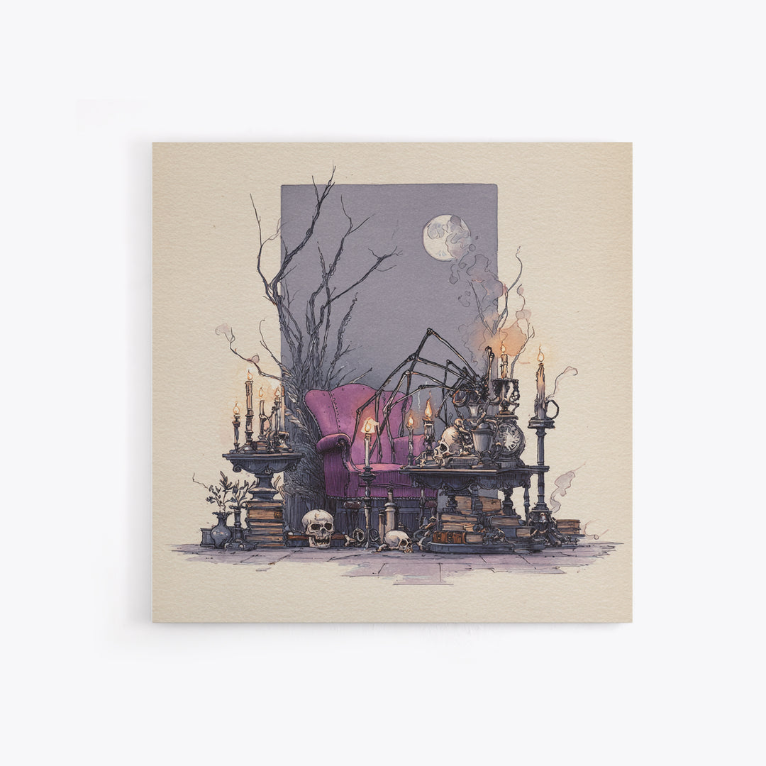 The Spider Queen Parlor - Occult Still Life, Gothic Home Decor, Square Wall Art, Canvas Print, Halloween Home Decor, Gothic Wall Art