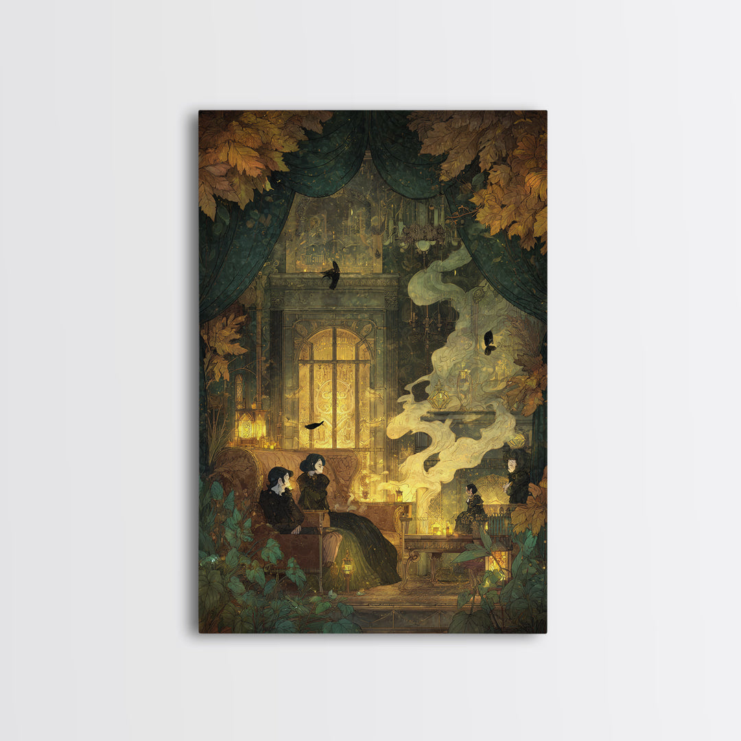 The Spider Queen Parlor - Procession Scene, Halloween Wall Art, Vertical Wall Art, Framed Canvas Print, Halloween Home Decor