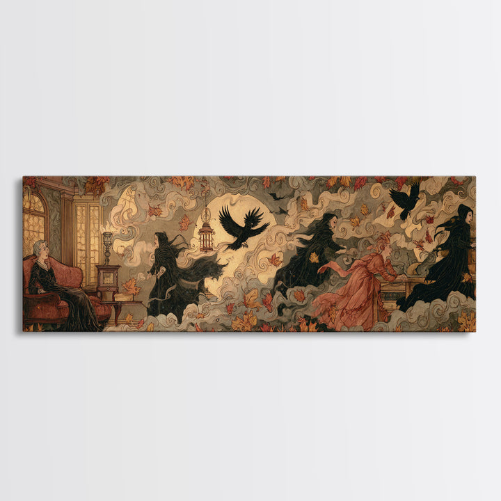The Spider Queen Parlor - Procession Scene, Spooky Wall Decor, Extra Wide Wall Art, Framed Canvas Print, Halloween Home Decor