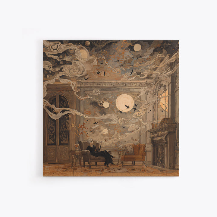 The Spider Queen Parlor - Surreal Celestial Vision, Dark Fantasy Wall Art, Square Wall Art, Canvas Print, Halloween Home Decor