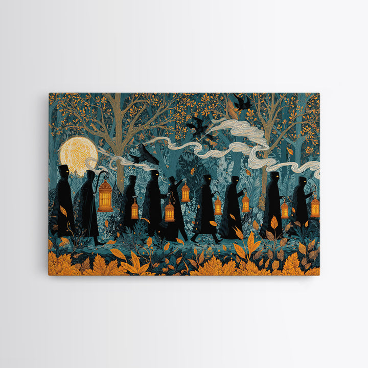 The Golden Funeral Procession - Icon Portrait, Halloween Wall Art, Landscape Wall Art, Framed Canvas Print, Halloween Home Decor
